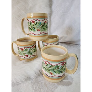 Set Of 4 GAIL PITTMAN Siena Sienna SOUTHERN LIVING Mugs Yellow Floral Green Vtg